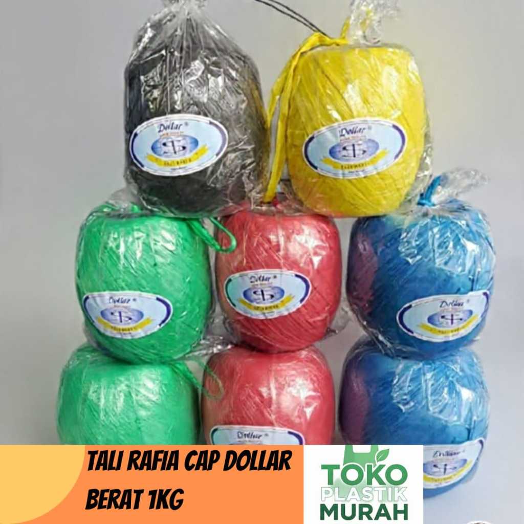 TALI RAFIA MERK DOLLAR 1 KG, TALI RAFIA PLASTIK WARNA WARNI KUAT GULUNG / TALI RAFIA WARNA MERAH HIJ