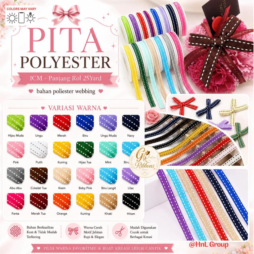 ROLL 25 YARD - Pita Polyester Webbing 1CM - Pita Kado Souvenir Hiasan / Poliester Dekorasi Hampers