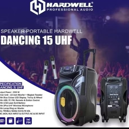 Speaker Aktif Portable Hardwell Dancing 15 UHF Original 15 Inch Usb Bluetooth garansi resmi 1 tahun Hardwell