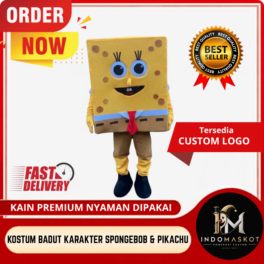 KOSTUM BADUT TERMURAH KARAKTER SPONGEBOB & PIKACHU