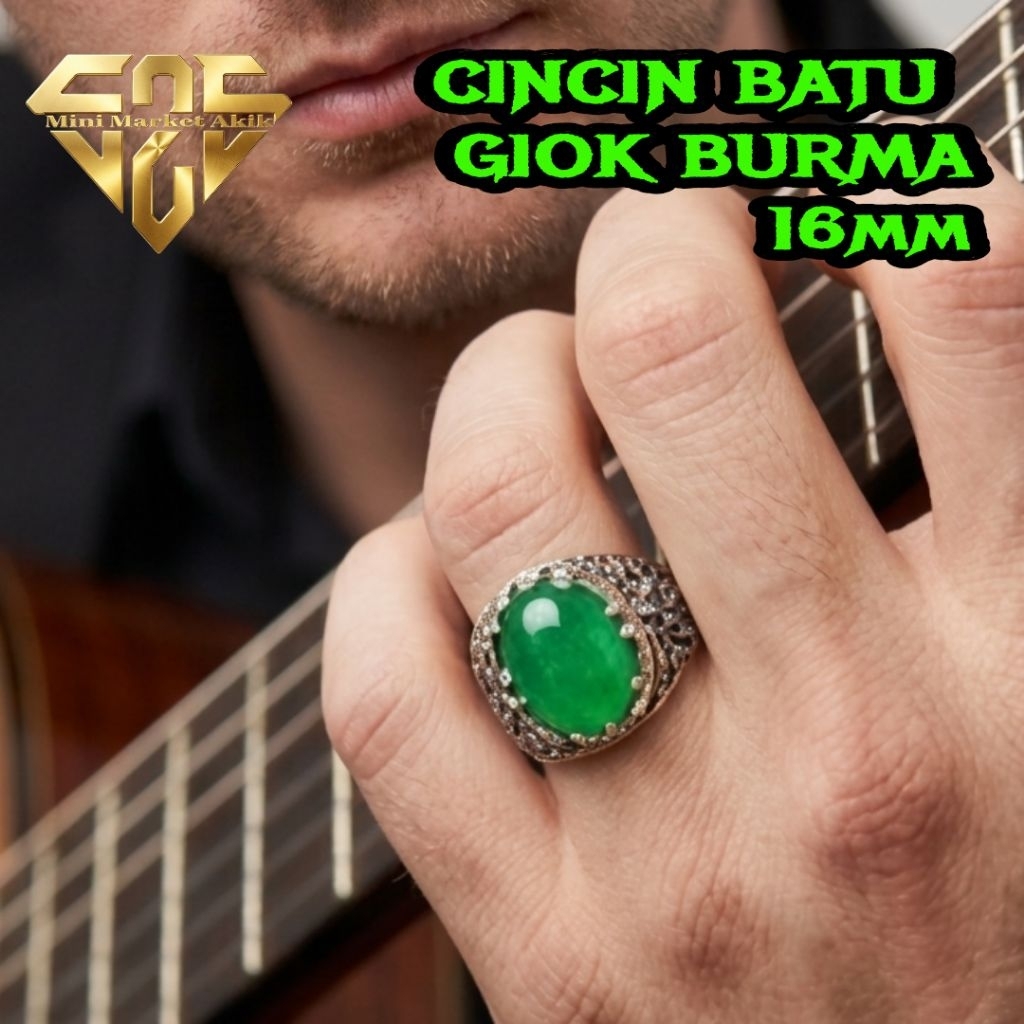 Cincin giok batu giok burma 16x12 / giok hijau kristal