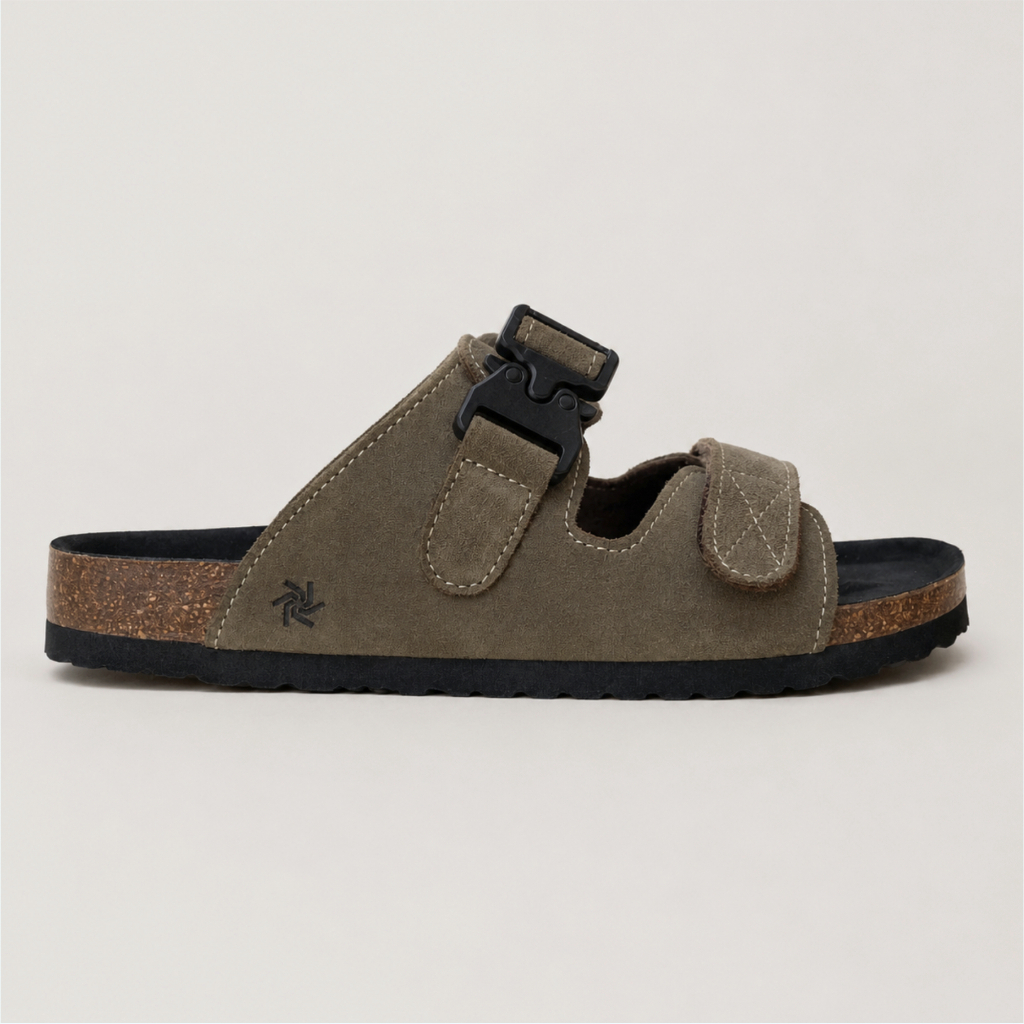 Jull Studio Rabat Cork - Olive Suede Leather | Sandal Gabus Selop Kulit Asli Nyaman Pria Original