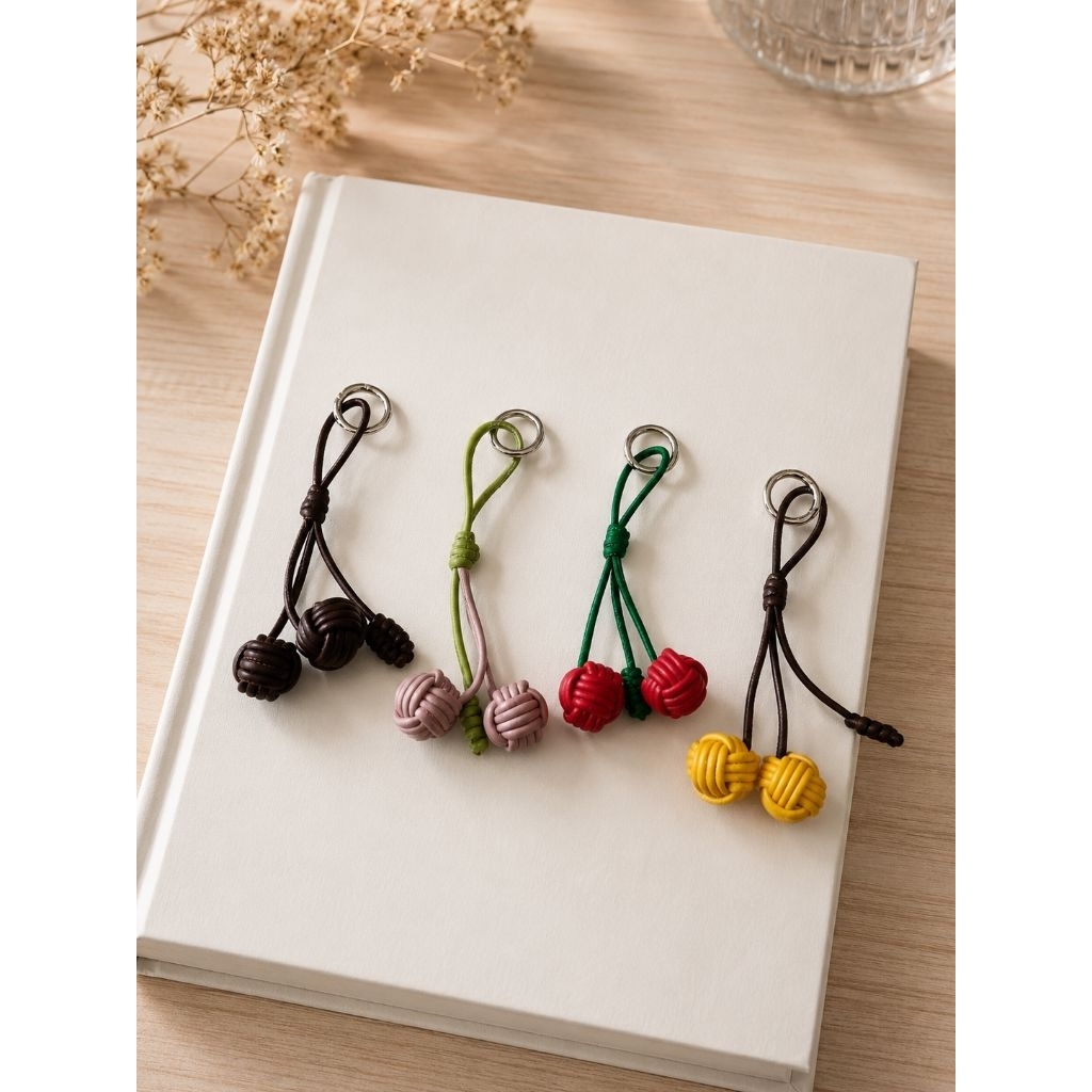 Bag Charm Woven Ball Leather Aksesori Tas Kulit