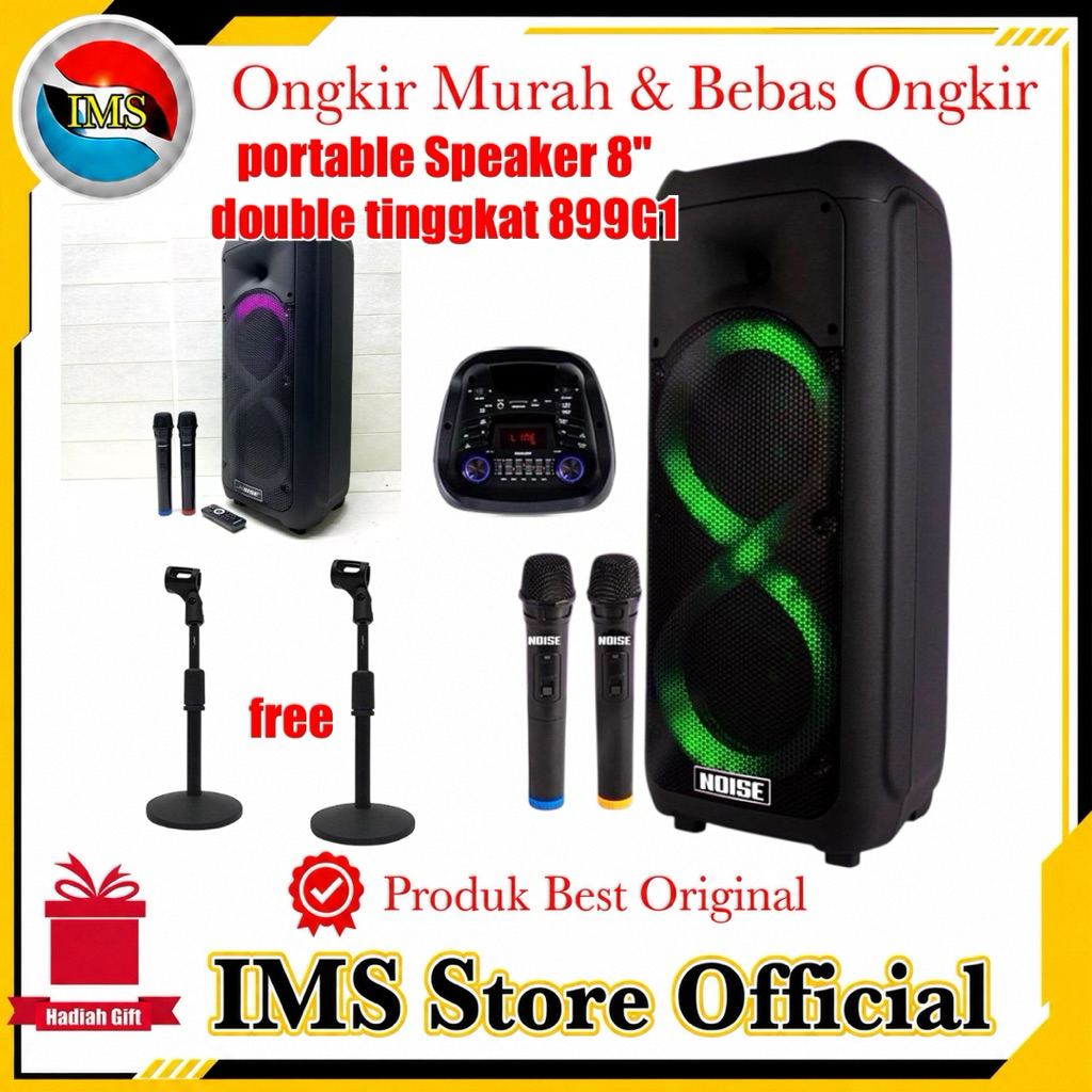 Speaker Portable 8" double tingkat Noise 899G1new Original Free mic wireless dan stand