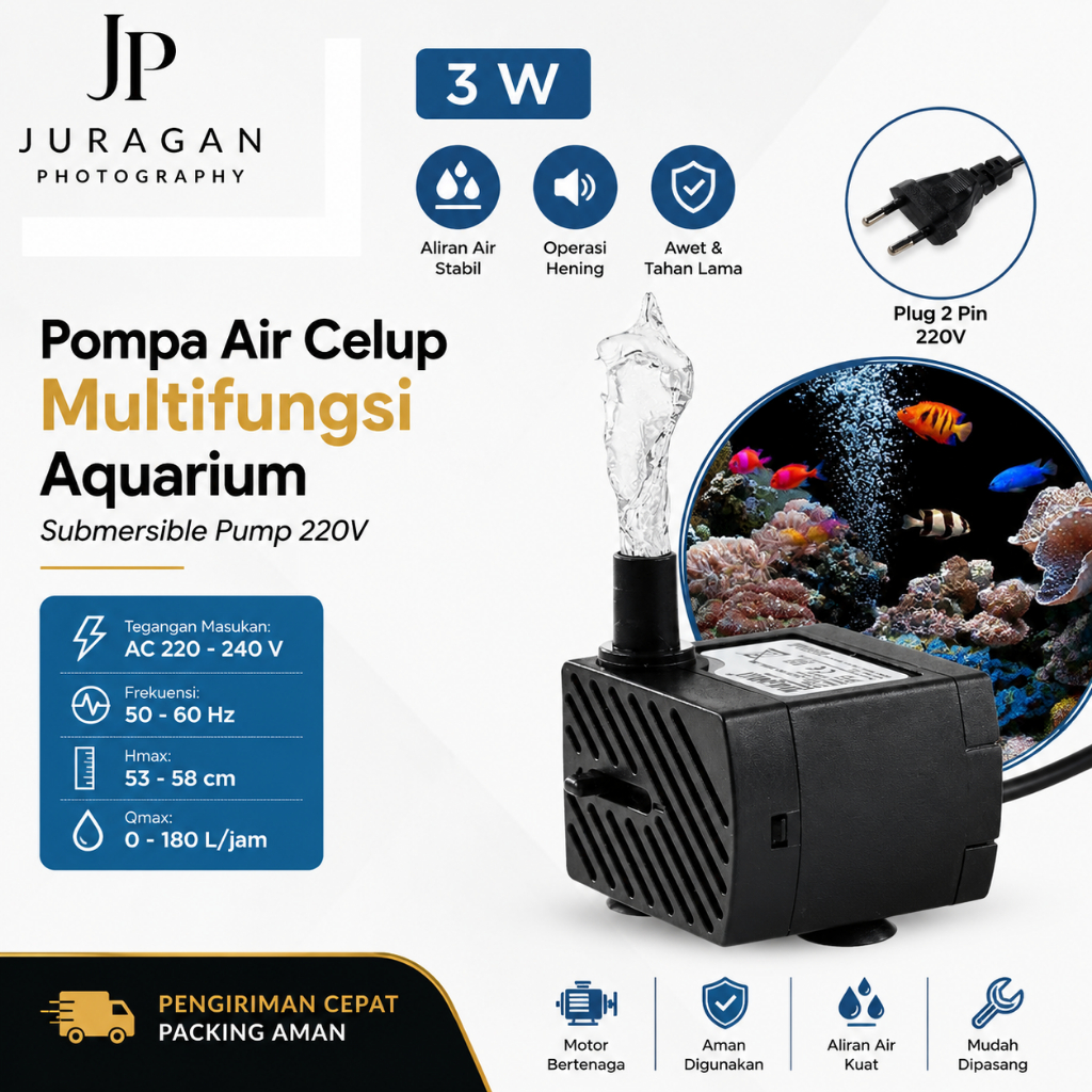 JP Taffware Pompa Air Celup Multifungsi Aquarium Submersible Pump 220V - JN-300/JN-200