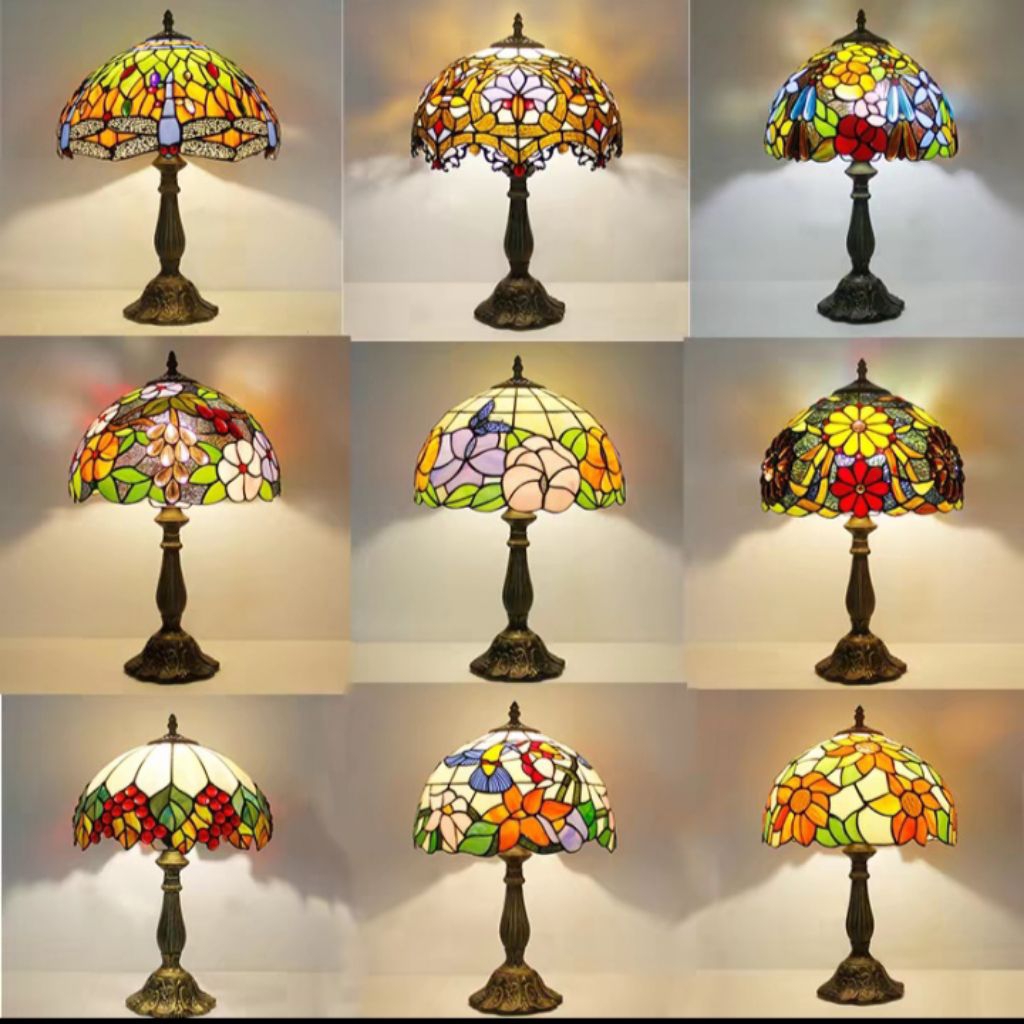 Lampu tidur kaca patri retro Shanghai kuno gaya Eropa dan Amerika,