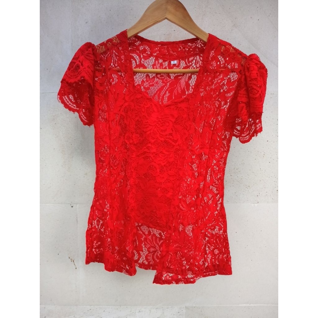 Kebaya Bali Brokat Sofia Strecth Lengan Pendek Model Lilit