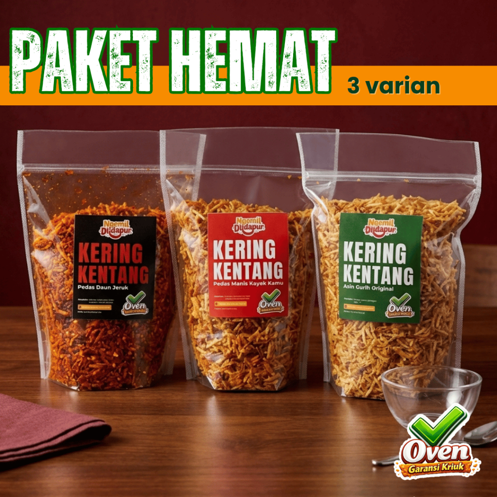 Kering Kentang Mustofa Pedas Daun Jeruk Original Kemasan Jar Medium 200g Cemilan Makanan Snack