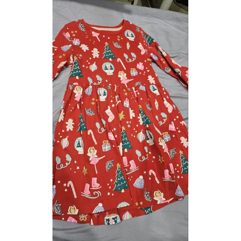 dress merah motif natal merk mark & spencer (preloved)