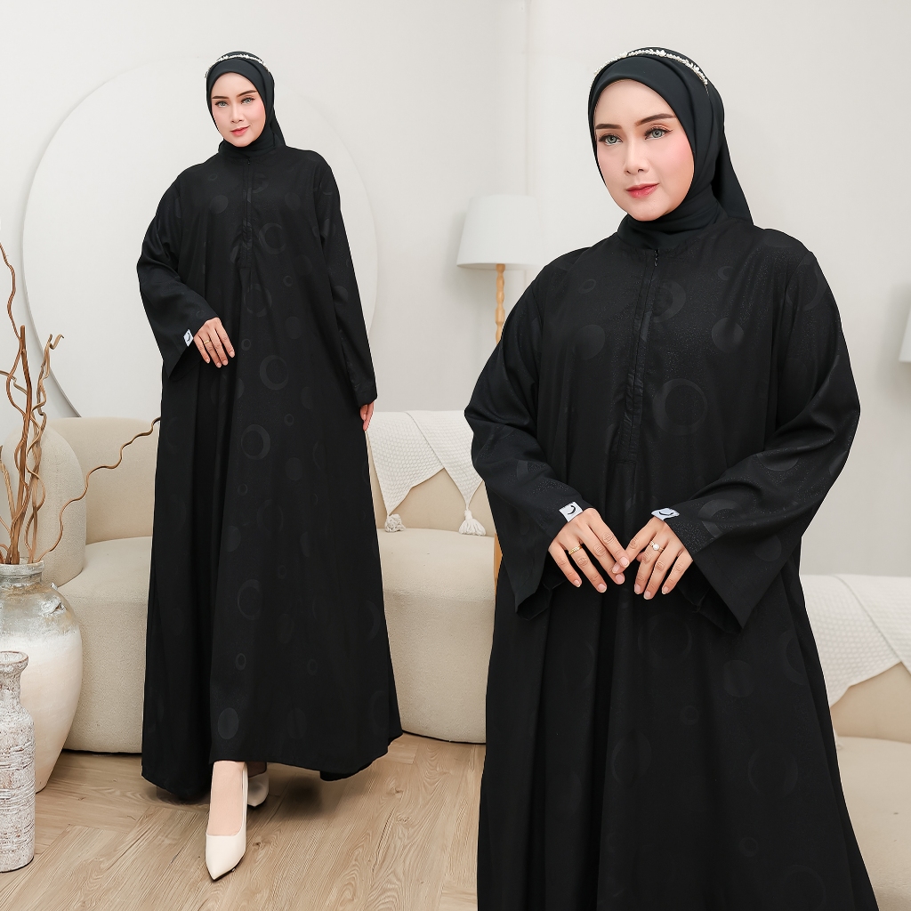 Abaya Hitam Embos Saudi Motif Biskuit Bahan Embos Premium - Baju Gamis Dress Muslimah