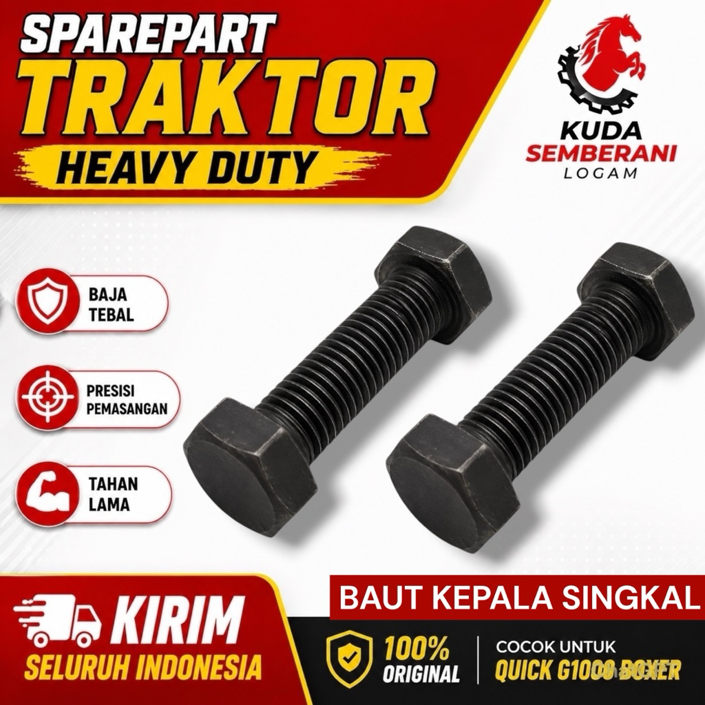 1 Set Baut Kepala Singkal-Garu Traktor Quick G1000-Boxer Baud Luku Bajak Sawah Heavy Duty Bahan Besi