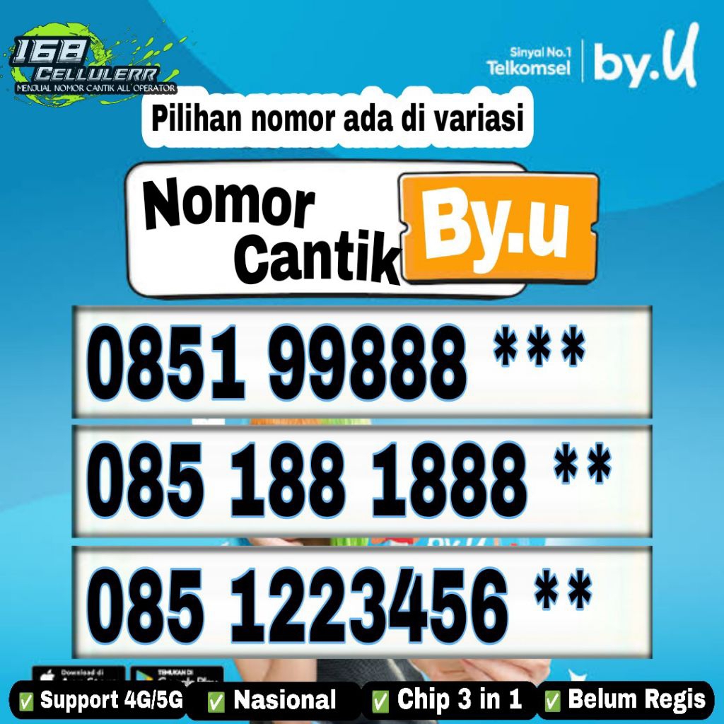 nomor cantik telkomsel kartu by.u 5G kuota 3Gb 3333