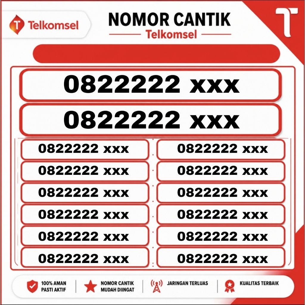 Nomor Cantik Telkomsel 10digit Series 22222 Free 260gb 1 Tahun