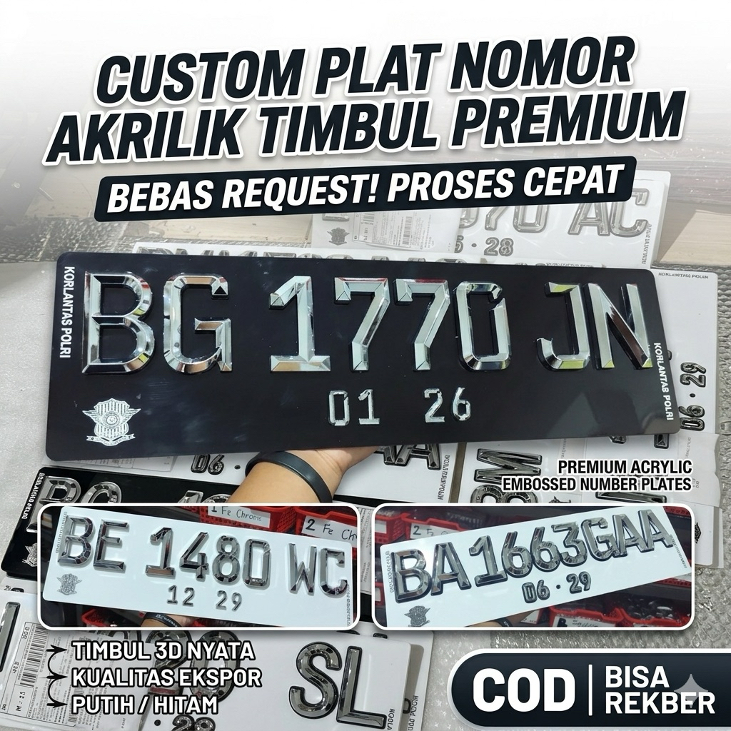 PLAT TIMBUL  MOBIL MEWAH FONT FE GRATIS COVER/DUDUKAN / ANGKA TIMBUL / PLAT TIMBUL