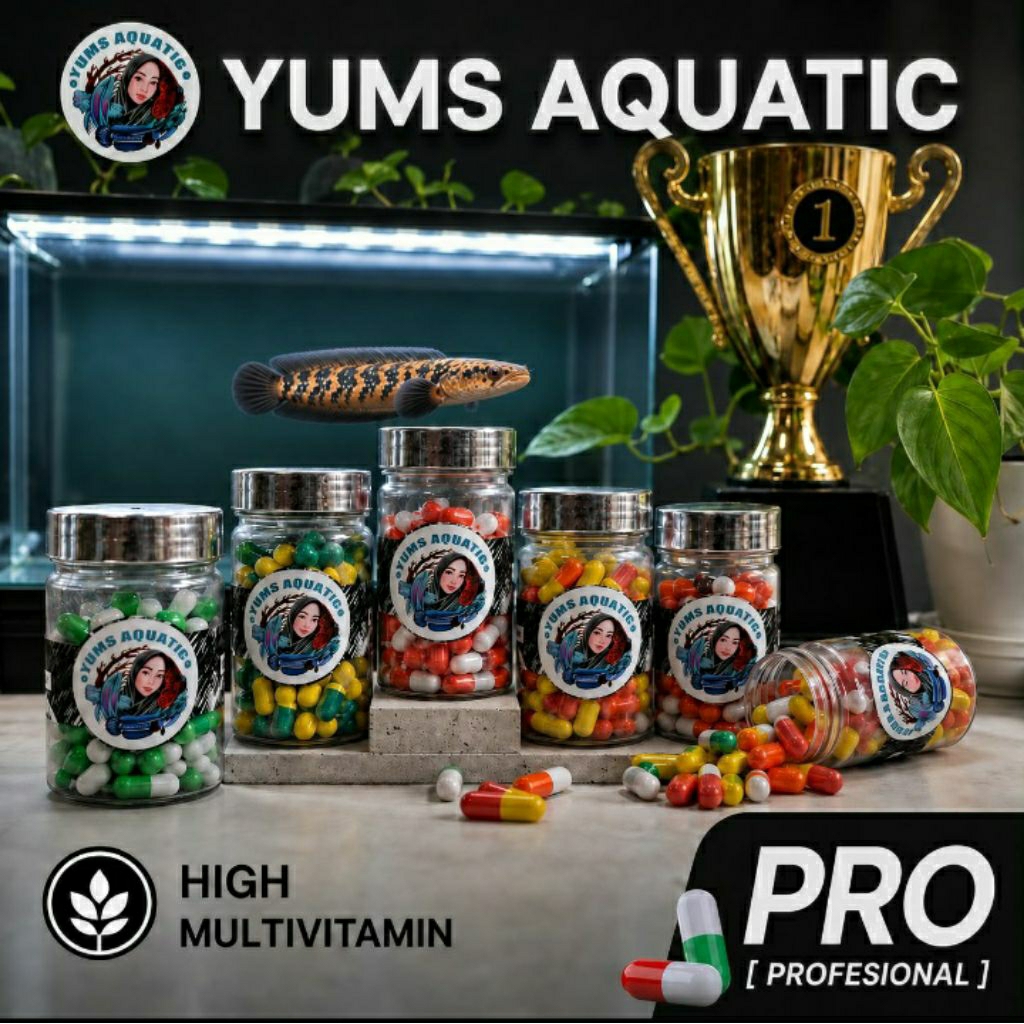 Yums Capsule - TINGGI Multivitamin Pakan Channa Maru berkualitas ukuran baby-20cm-30cm-jumbo