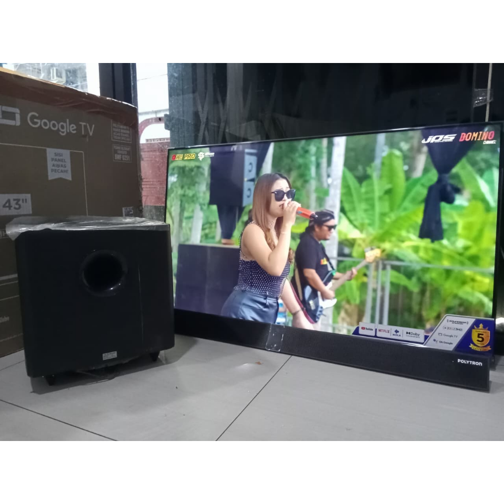 GOOGLE TV 43INC POLYTRON SOUNDBAR 4K YOUTUBE NETFLIX WIFI READY, KONDISI BEKAS MASIH SEGEL 0141A