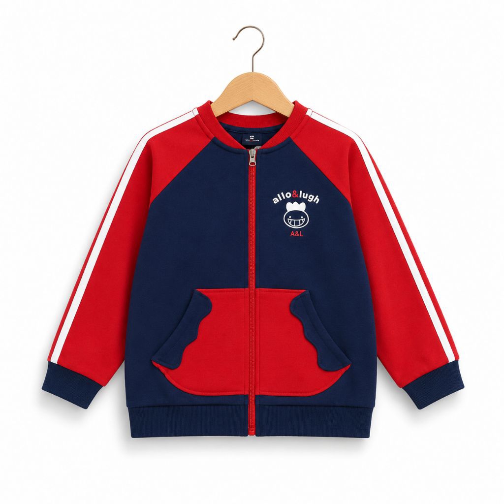 Jaket Allo & Lugh 4-5 Tahunan Full Zipper Allo Lugh Merah Navi Jaket Boomber Allo & Lugh