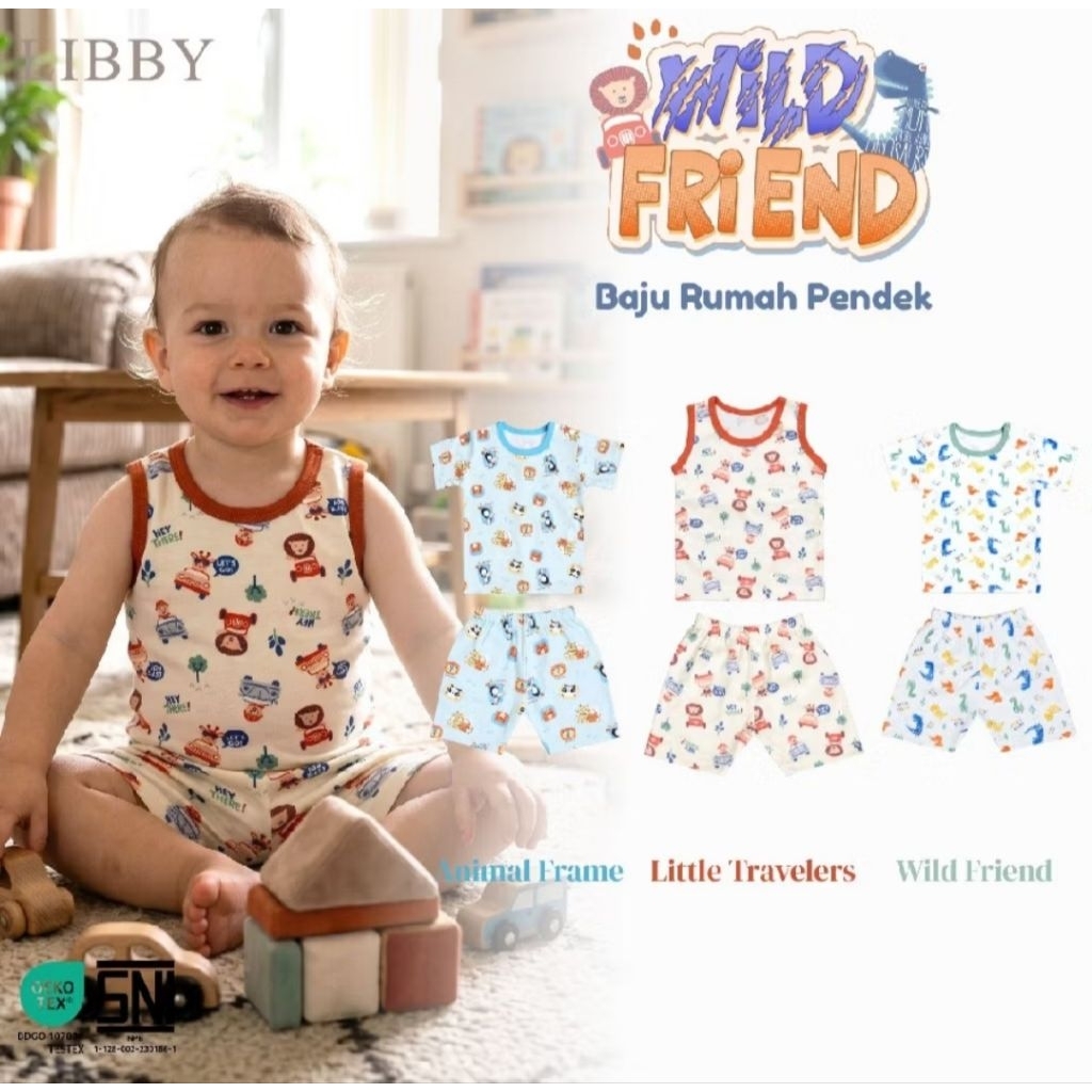 LIBBY | LIBBY SETELAN PENDEK | LIBBY SETELANG KUTUNG | LIBBY WILD FRIEND | SETELAN PIYAMA ANAK