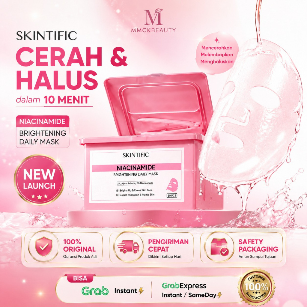 SKINTIFIC Niacinamide Brightening Daily Mask 30pcs Sheet Mask Pencerah Wajah Glowing Melembapkan Ori