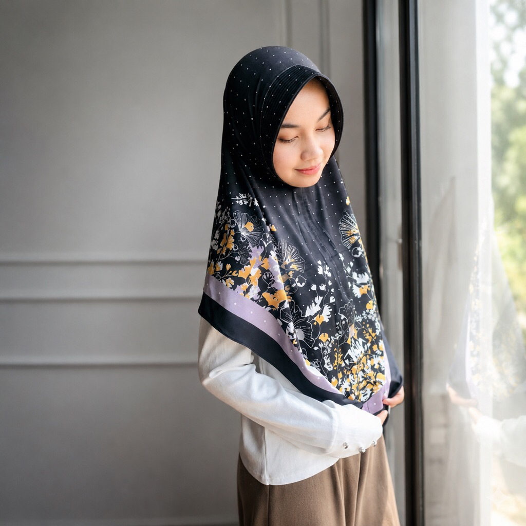Jilbab Instan Daily Hijab Bergo Motif Bunga Sublimasi