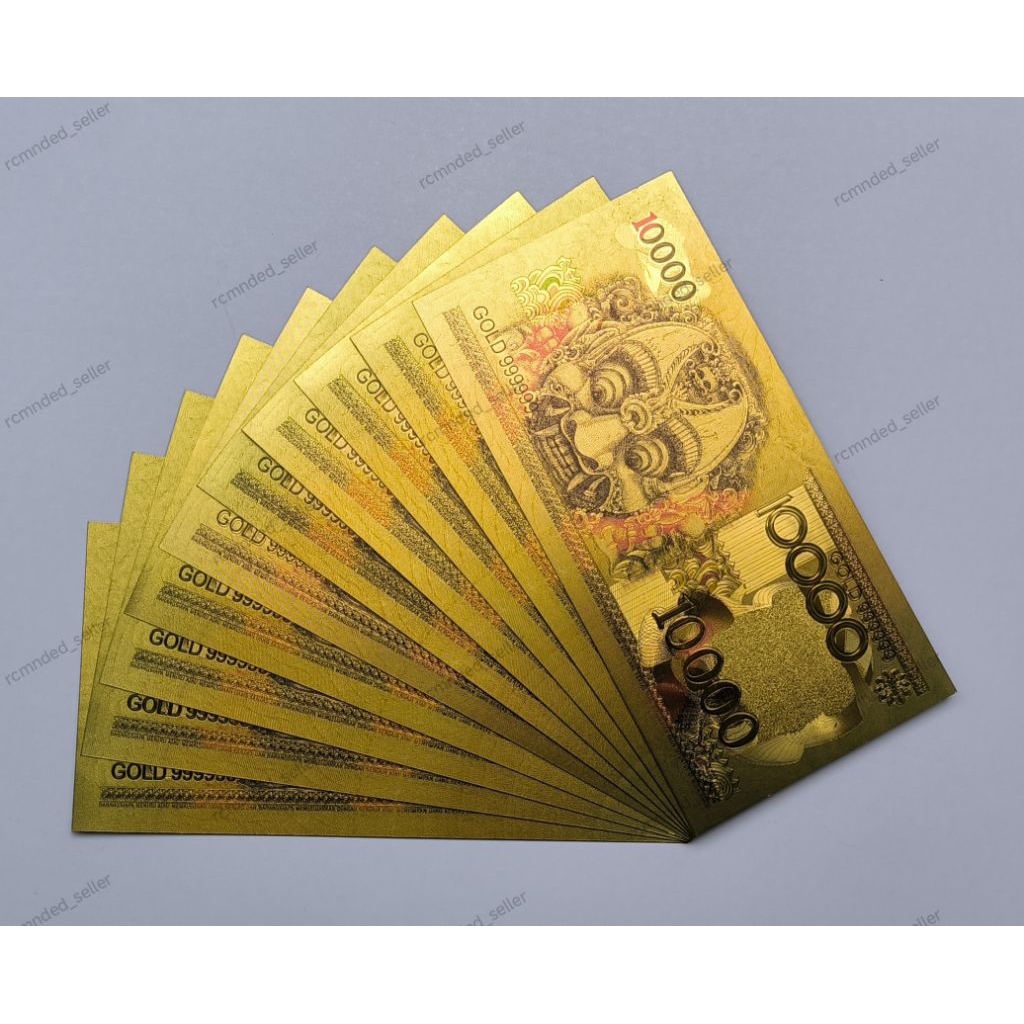 uang souvenir gold foil 10.000 barong 1975 soufenir goldfoil 10000 relief candi Borobudur 75