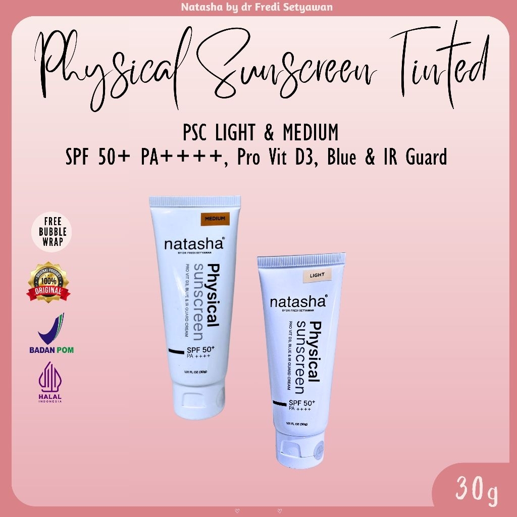NATASHA Physical Sunscreen Tinted Medium & Light, SPF 50 PA++++ Blue & IR Guard, Sunscreen Wajah, PS