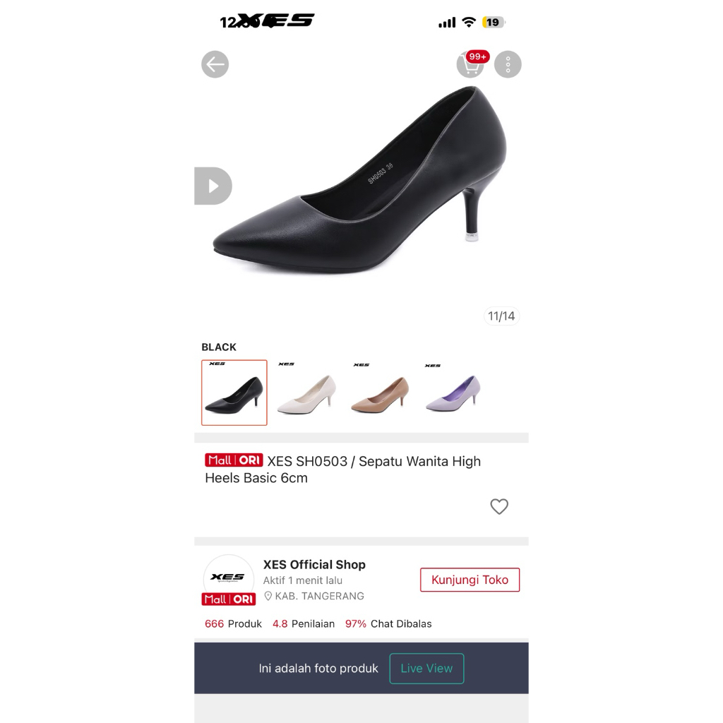 heels hitam Xes