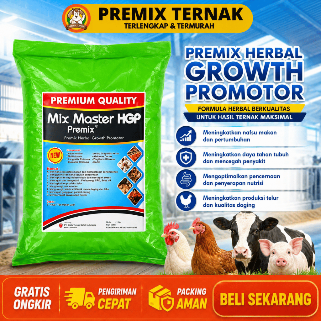 MIX MASTER PREMIX HGP 1 KG - Herbal Growth Promotor HGP Pemacu Pertumbuhan Ternak Ayam Bebek Puyuh