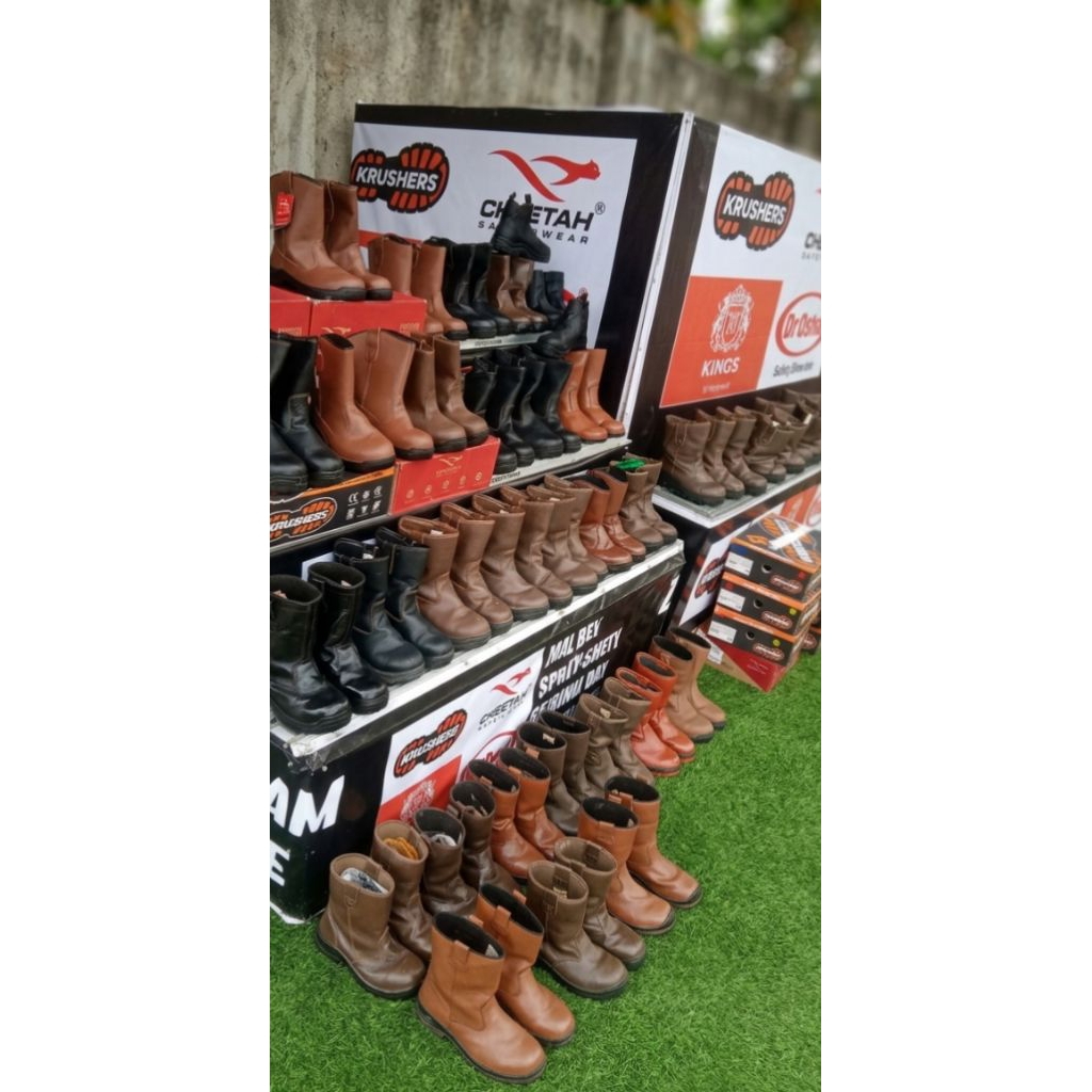 sepatu safety boots panjang second kulit asli anti slip/licin oil resistant