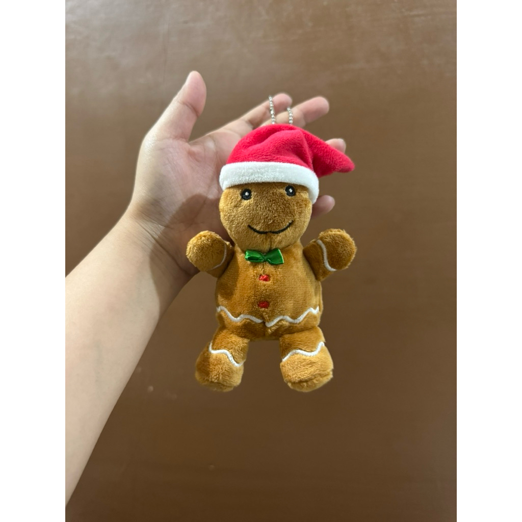 Boneka Gantungan Kunci Karakter Ginger Bread topi Santa size 15cm / Boneka Gantungan Kunci Kue Jahe 