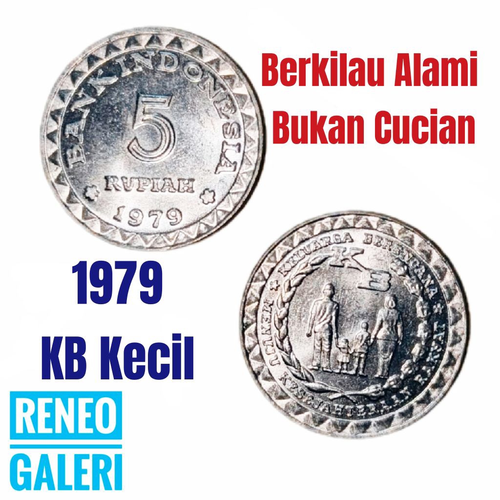 Berkilau 5 Rupiah 1979 1995 1996 KB kecil Rp Uang Kuno lama Logam Indonesia Keluarga berencana
