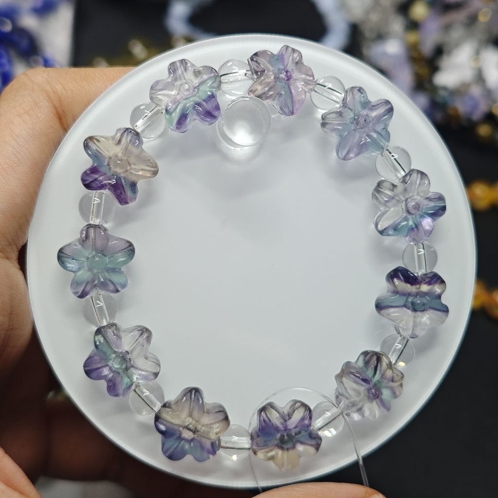 Fluorite Flower carving Lyn Crystal gelang anak dewasa
