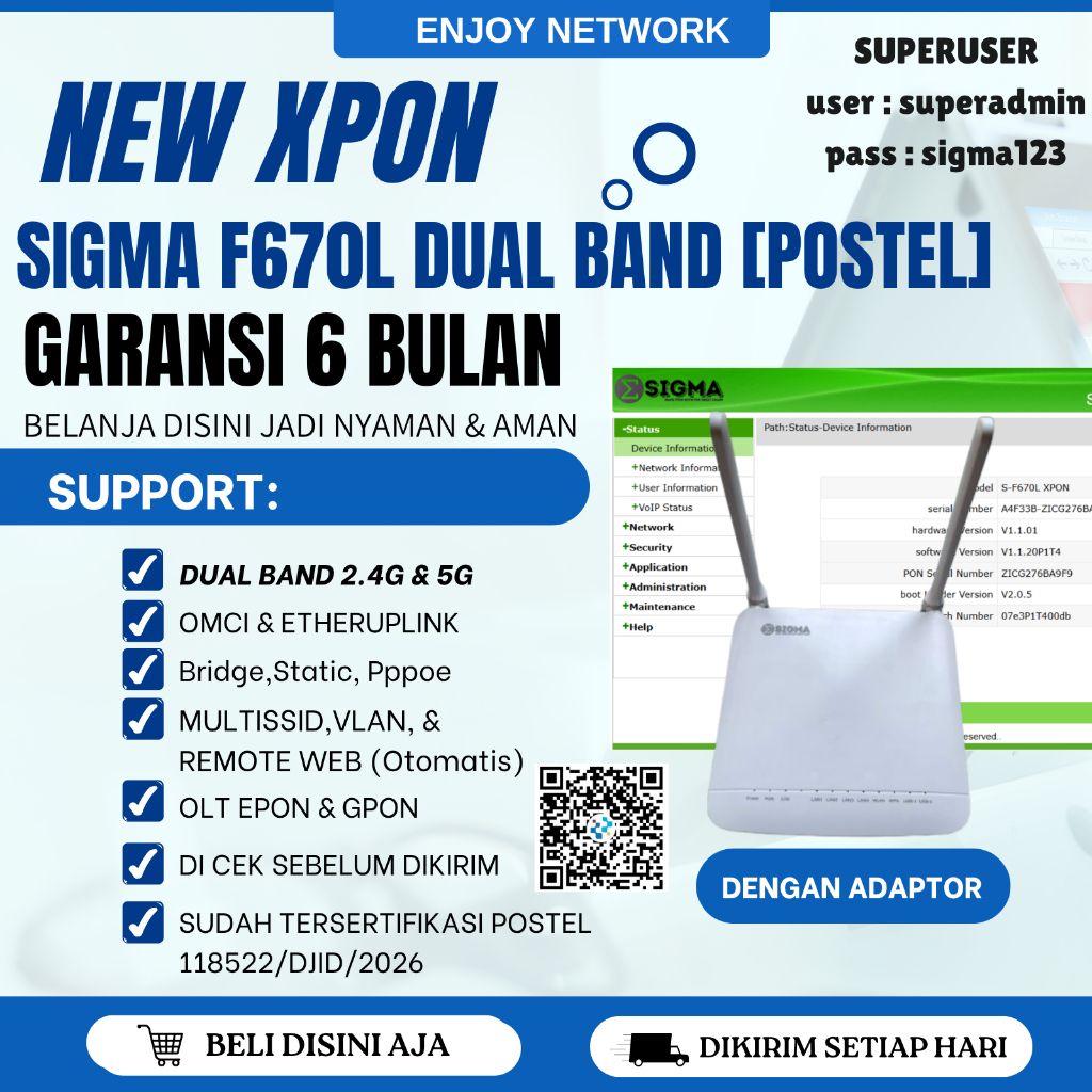 XPON EPON GPON SIGMA F670L OMCI DUAL BAND