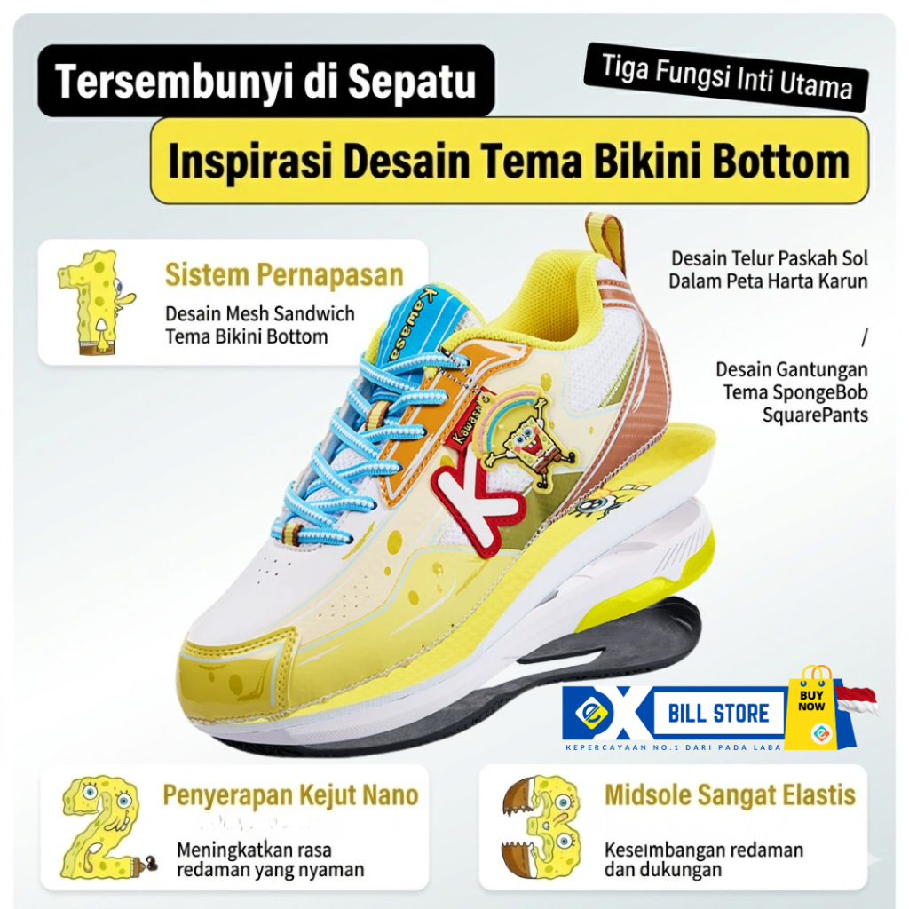 [ORIGINAL] Sepatu Badminton Kawasaki x SpongeBob SquarePants Unisex Patrick Star Squidward C32026 & 
