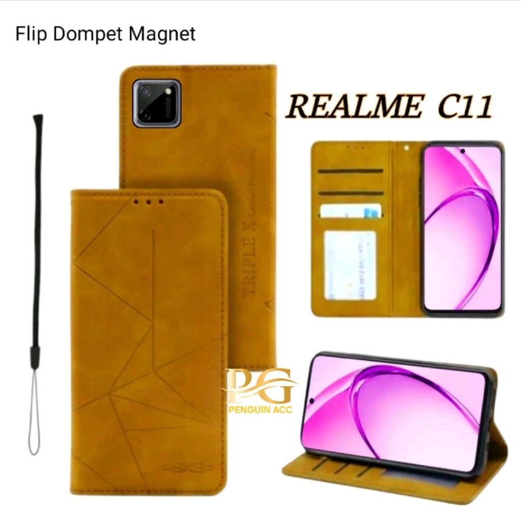 Casing REALME C11 Flip Leather Case Dompet Kulit Premium Terbaru