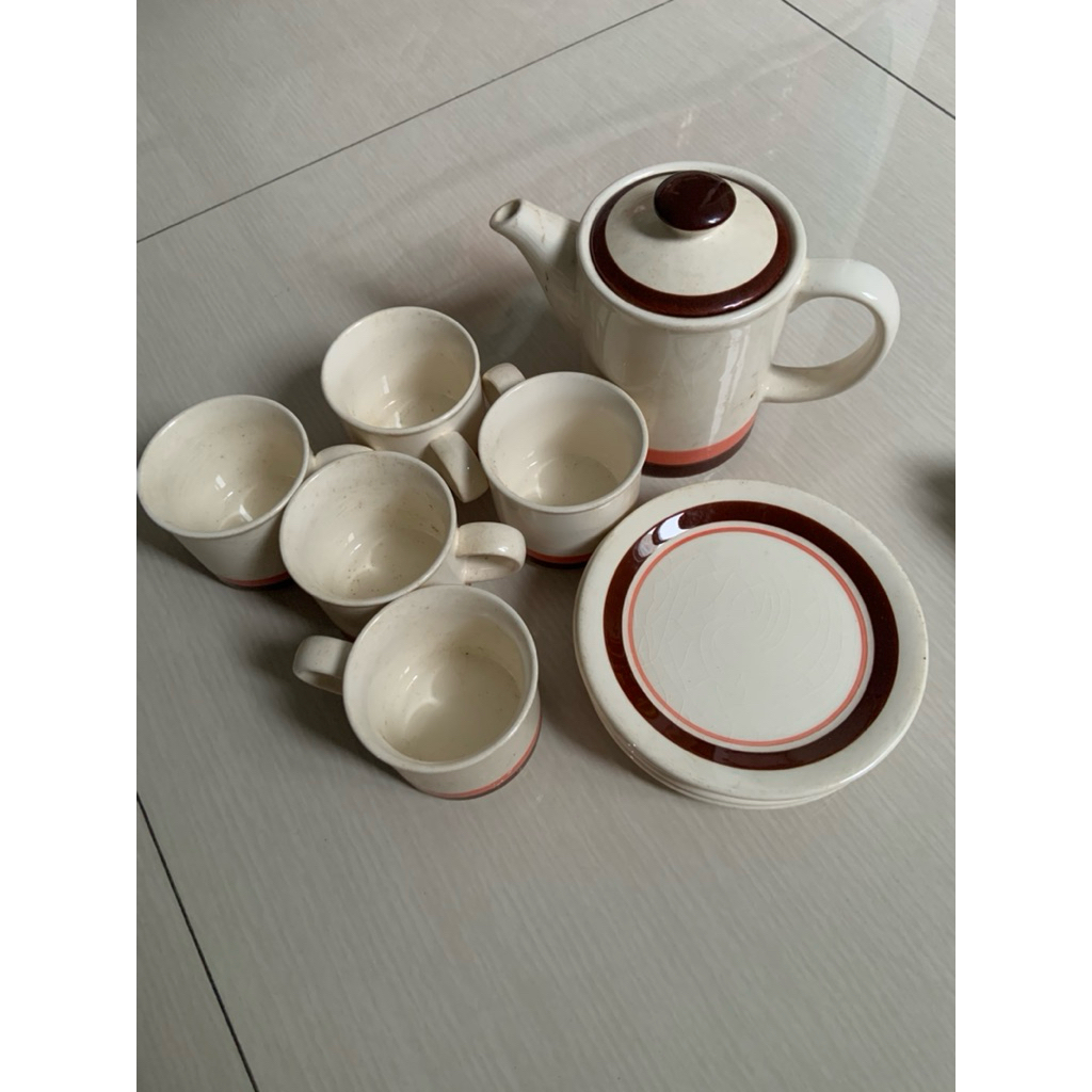 Mug Teko Mini Bahan Keramik / Cangkir Tatakan Set
