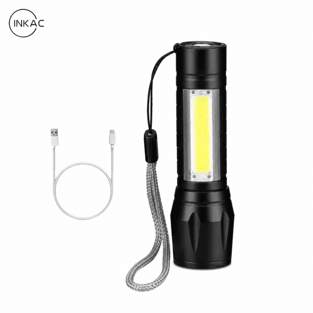 [COD] INKAC Portable LED Flashlight Mini Zoom Flashlight 3 Modes USB Rechargeable Camping Climbing F