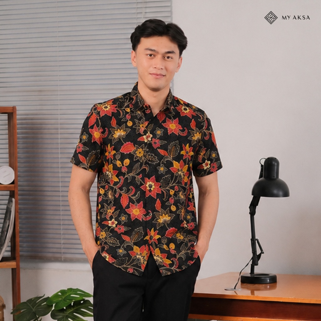 Aksa Batik Pria Kemeja Pendek Cakra Callia