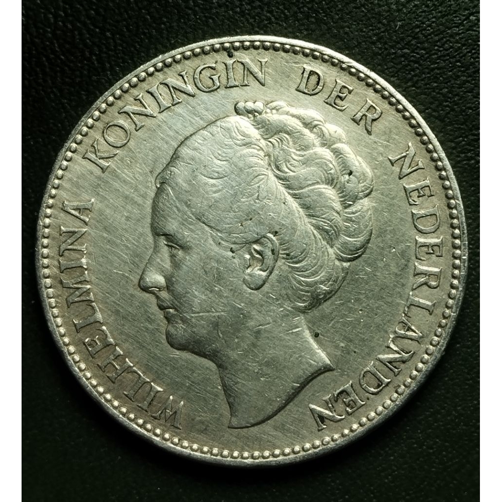 uang koin 1 gulden Wilhelmina Perak thn 1929 asli original