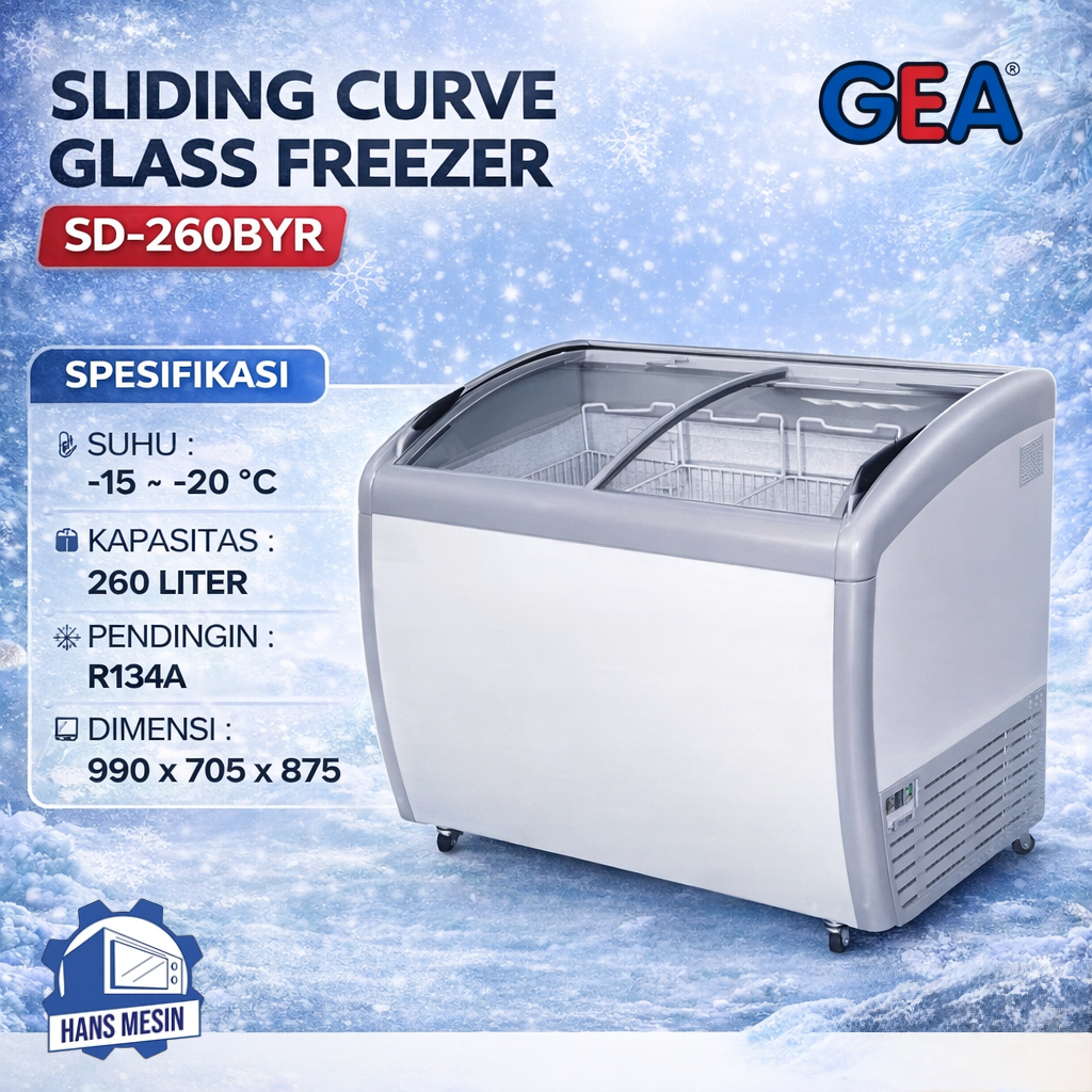 GEA FREEZER SLIDING KACA 260 LITER / FREEZER BOX SLIDING KACA GEA SD-260BYR