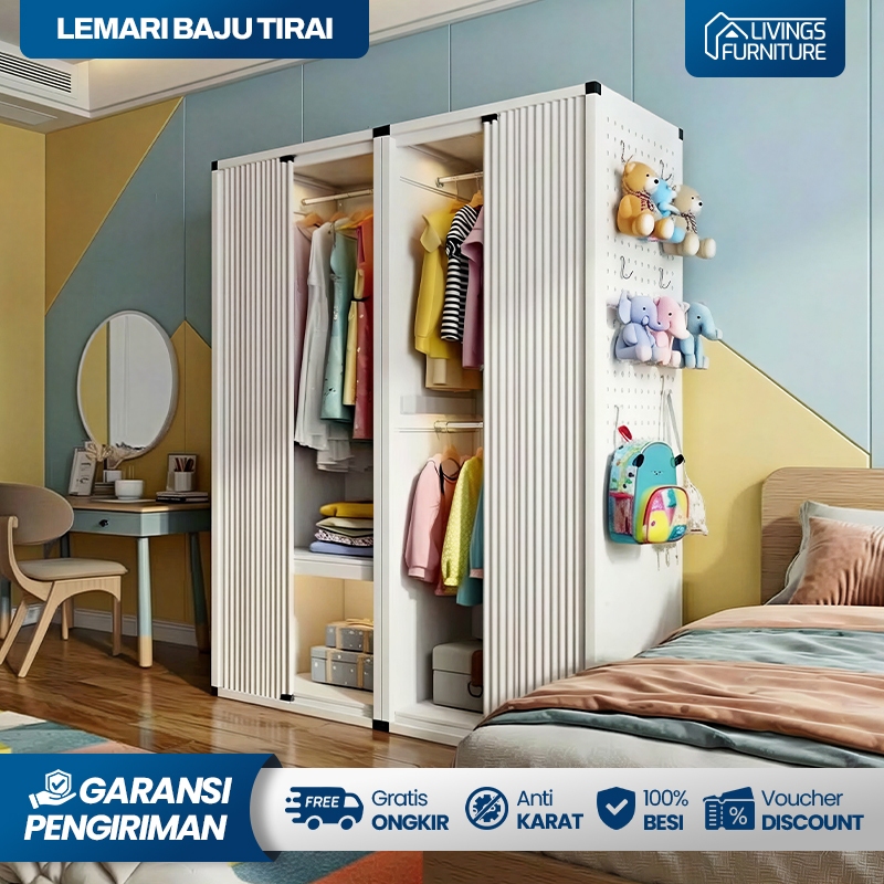 Lemari Tirai Pakaian Lemari Besi Pakaian Gantungan Wardrobe Tirai Baju Aesthetich Tempat Pakaian