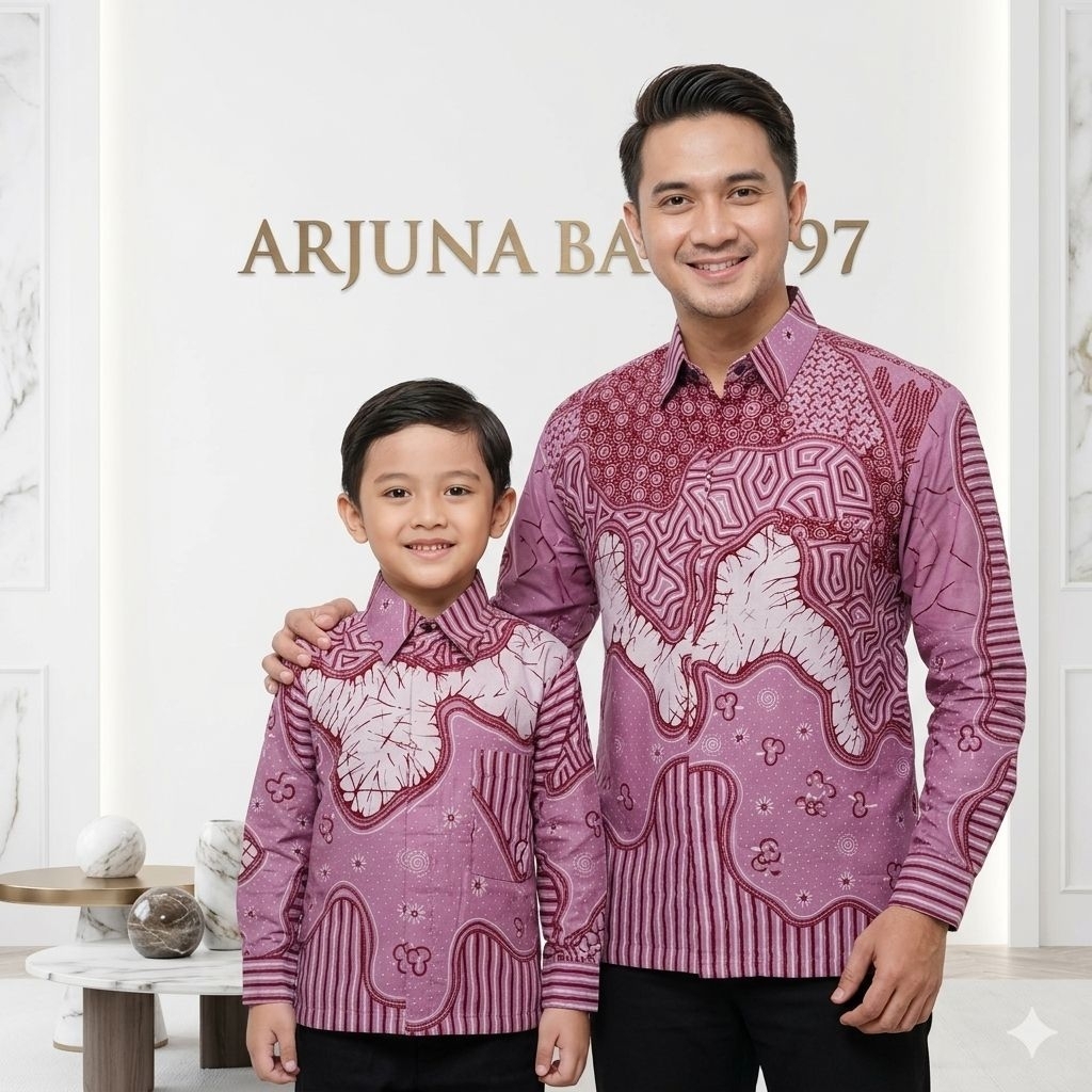 LUXURY BABY PINK BATIK RAJA AMPAT COUPLE AYAH DAN ANAK BAHAN KATUN PREMIUM BERLAPIS FURING HERO