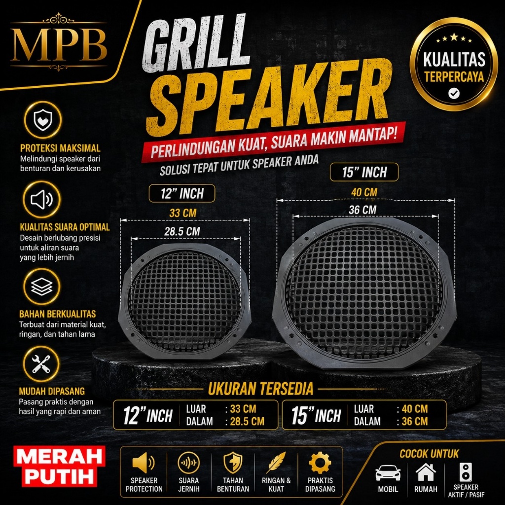 Grill Speaker 12" dan 15" / Ram Speaker 12 Inchi 15 Inchi / Bingkai Spaeaker Plastik / Tutup Woofer