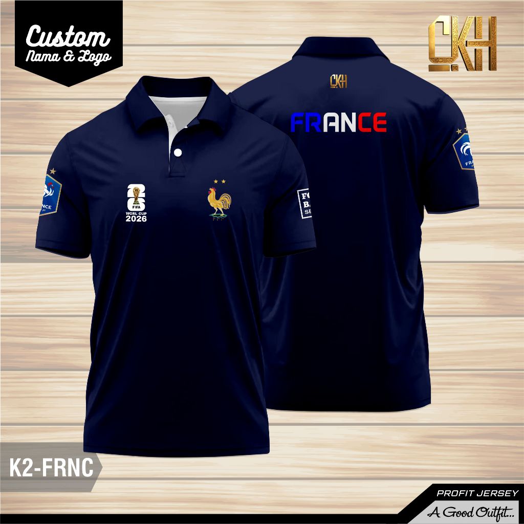 Jersey Polo Prancis Navy Premium / Kaos Kerah Sepakbola France Custom / Kaos Polo Jersey Perancis Ba