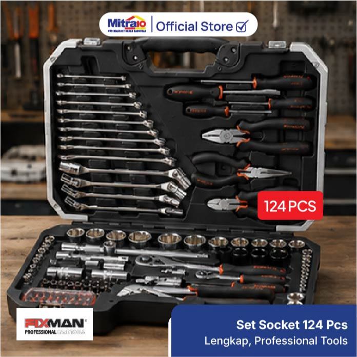 Set Socket Perkakas Tangan 124 Pcs Lengkap, Professional Tools - Fixman