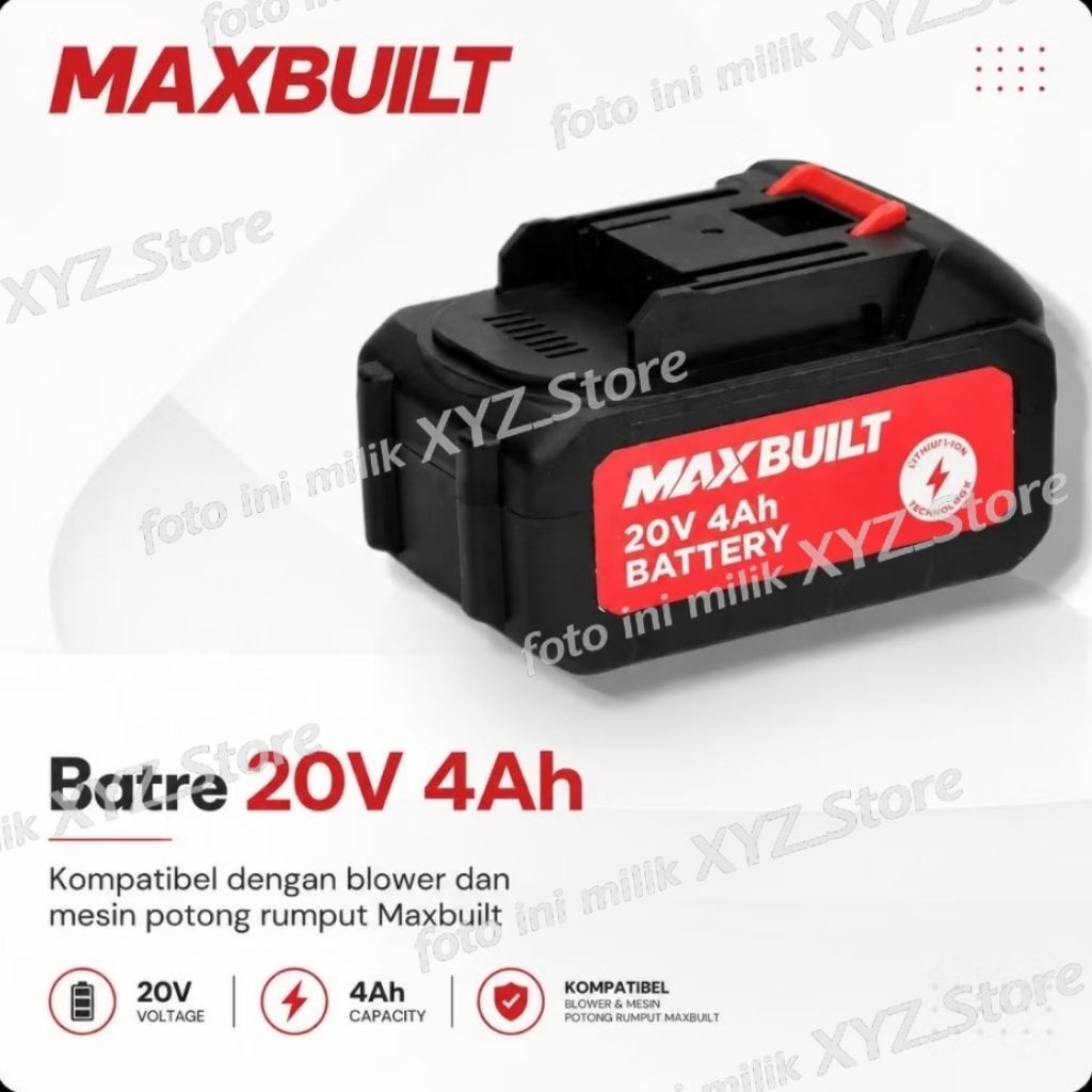 MAXBUILT BATTERY 20V 4H , BATTERY MAXBUILT, BATTERY BLOWER BATTERY GRASS TRIMMER, BATRAI KRISBOW, BA