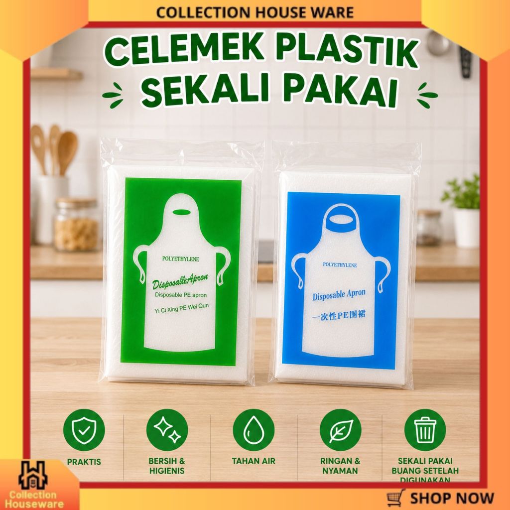 25 Pcs Disposable Apron Anak & Dewasa / Celemek Sekali Pakai Plastik Transparan