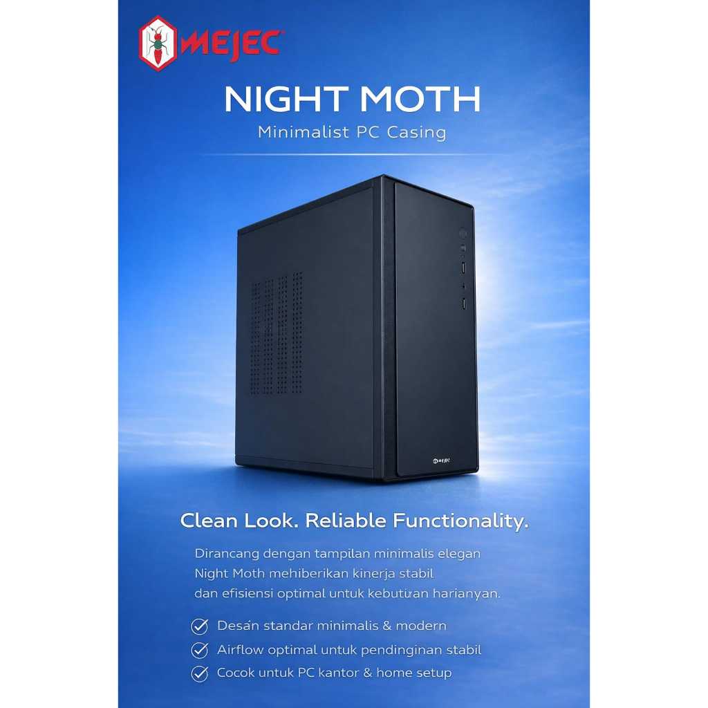 Mejec Night Moth Casing PC Office - Case Micro/Mini ATX PC With PSU