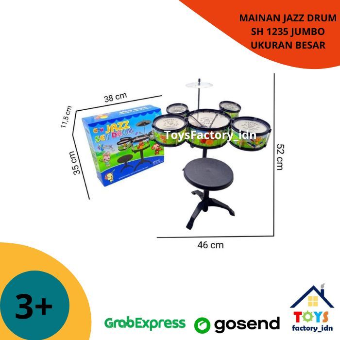 Mainan Anak Mini Drum Set Jazz Drum isi 5 pcs + bangku SH 1235