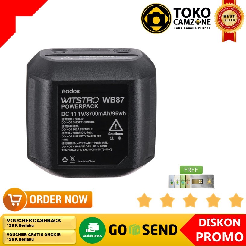 Godox WB87 Battery for AD600BM AD600B AD600 SLB60W SLB60 Baterai WB-87